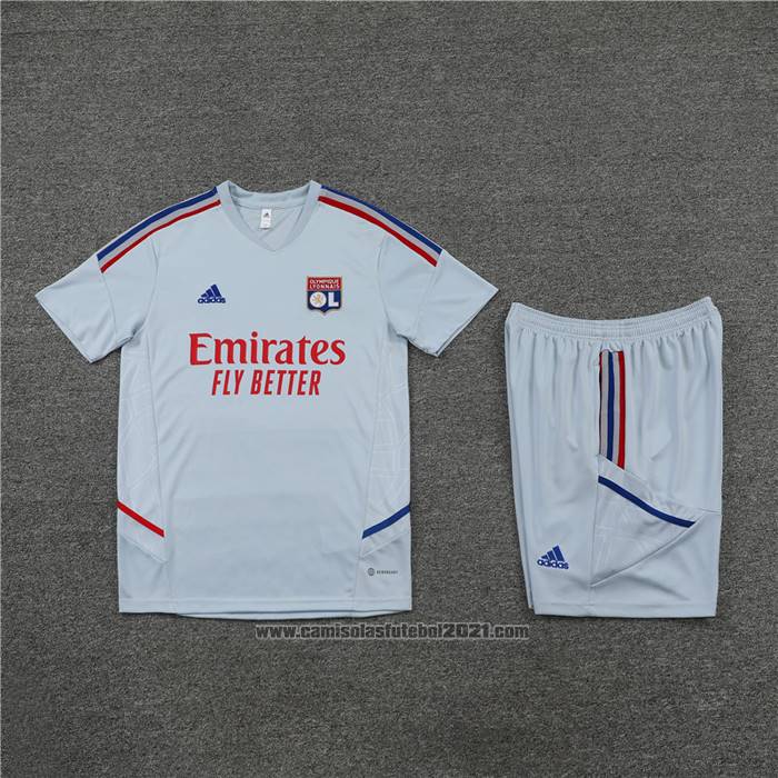 Fato de Treino Lyon Manga Curta 2022-2023 Cinza - Calcas Curta
